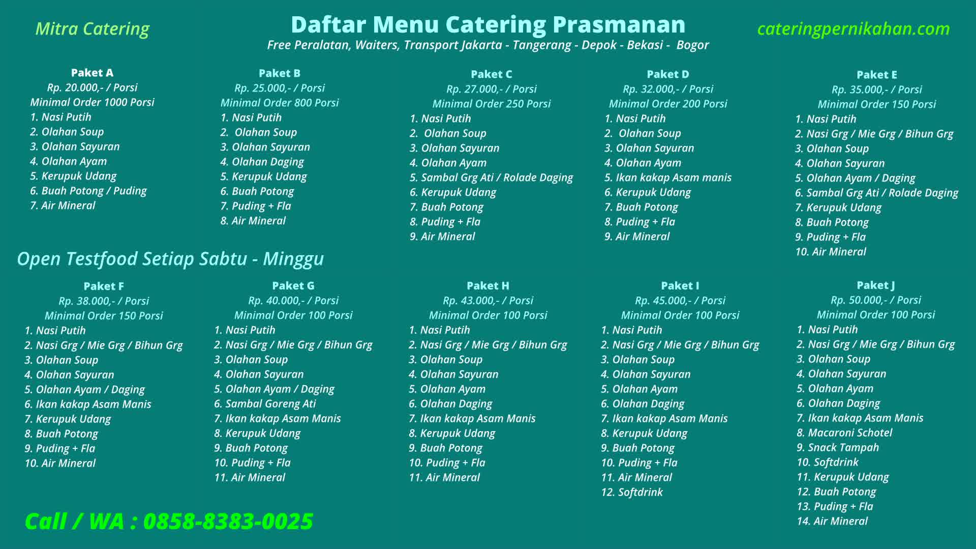 Daftar Menu Prasmanan Pernikahan, Lamaran, Khitanan di Jabodetabek